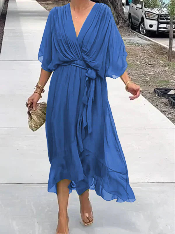 Monica | Robe en mousseline de soie avec décolleté en V
