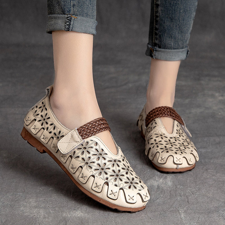 Lunaria - Chaussures plates confortables en cuir de vache pour femmes