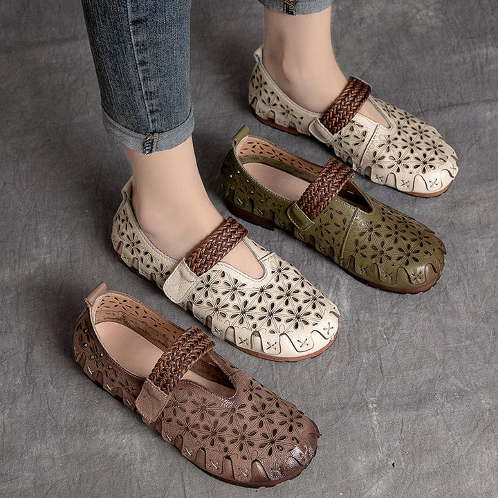 Lunaria - Chaussures plates confortables en cuir de vache pour femmes