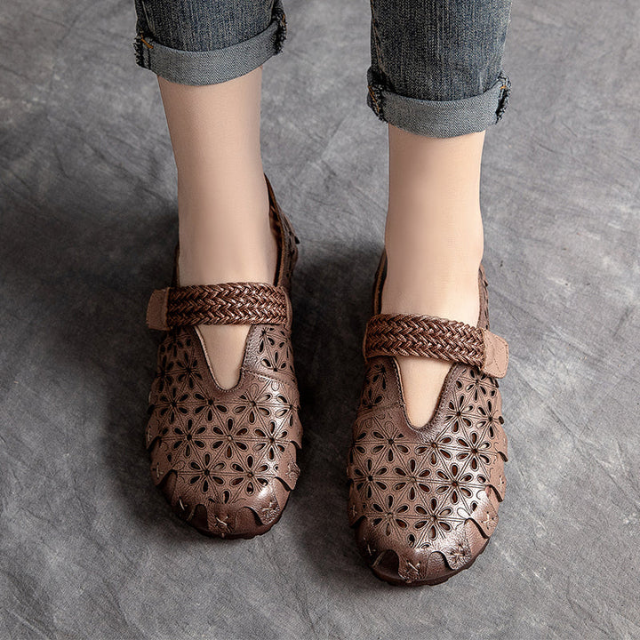 Lunaria - Chaussures plates confortables en cuir de vache pour femmes