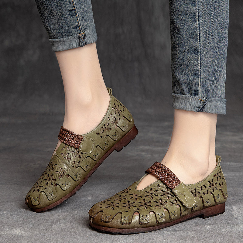 Lunaria - Chaussures plates confortables en cuir de vache pour femmes