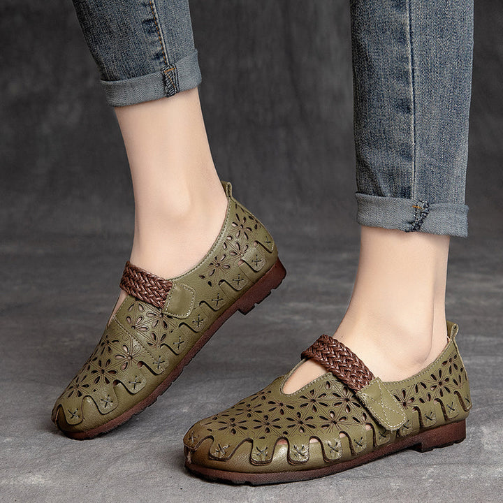 Lunaria - Chaussures plates confortables en cuir de vache pour femmes