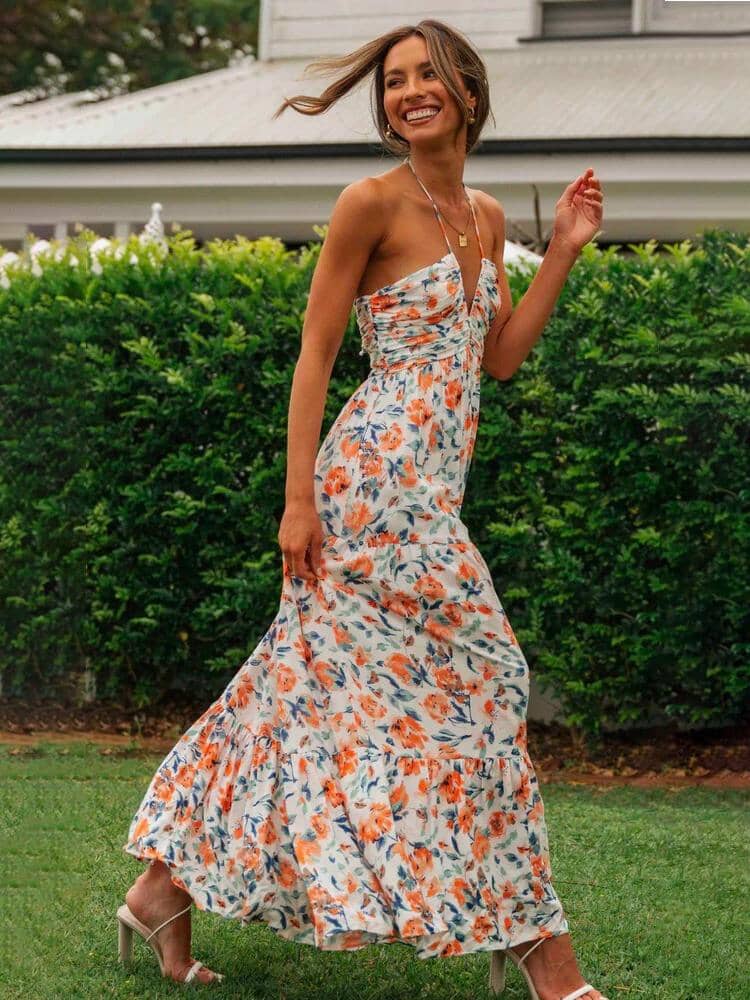 Louise™ | Robe d'Été Longue avec Col Américain et Imprimé Floral