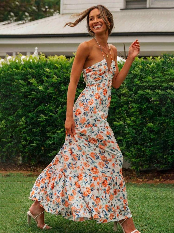 Louise™ | Robe d'Été Longue avec Col Américain et Imprimé Floral
