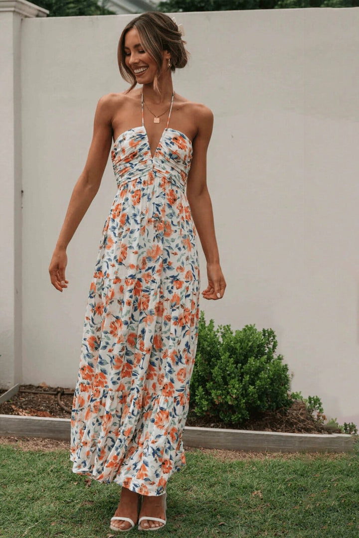 Louise™ | Robe d'Été Longue avec Col Américain et Imprimé Floral