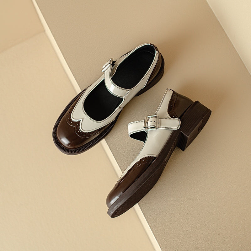 Perlina – Chaussures Plates en Cuir de Vache Lavé