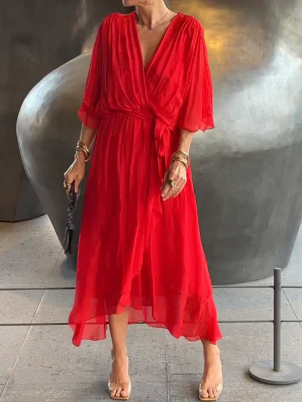 Monica | Robe en mousseline de soie avec décolleté en V