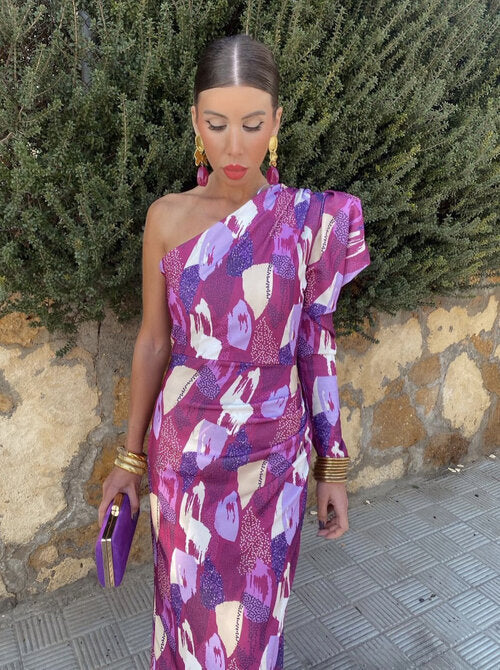 Yllana - Robe Midi à Épaule Unique Lila