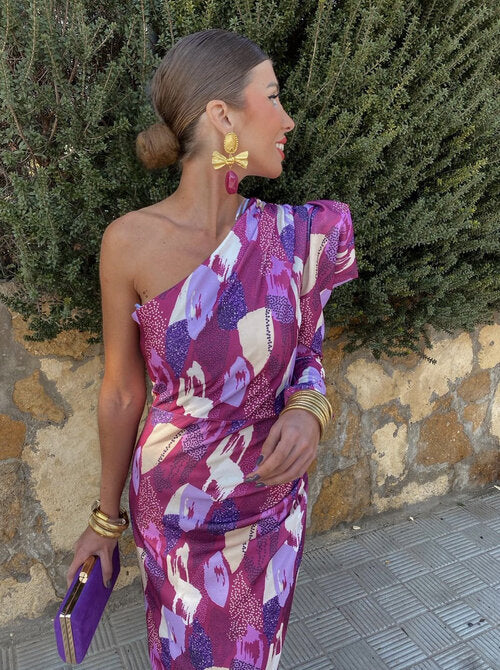 Yllana - Robe Midi à Épaule Unique Lila