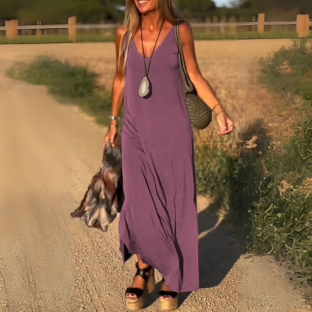Élyse | Robe Maxi Sans Manches à Col V Élégant