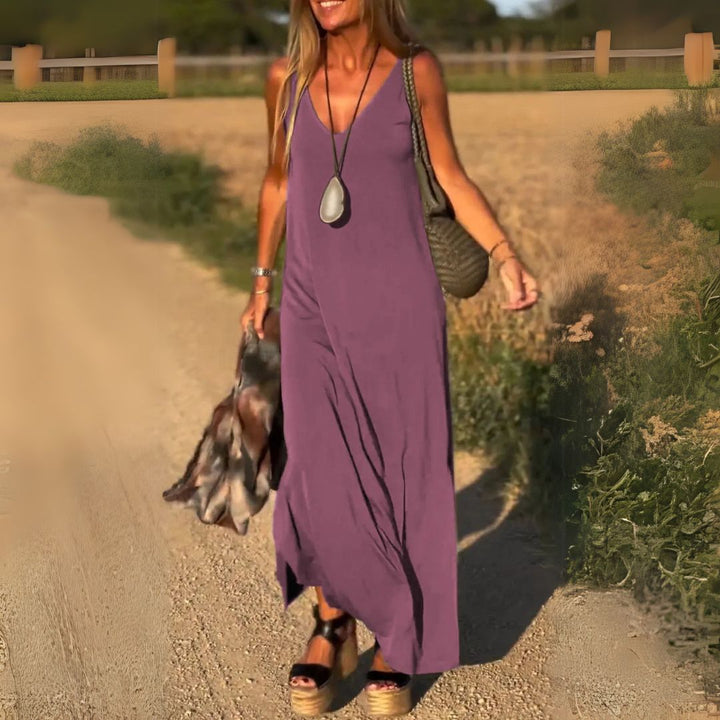 Élyse | Robe Maxi Sans Manches à Col V Élégant