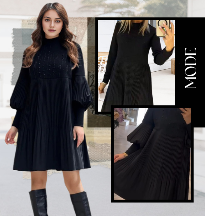 Marlene | Robe Grande Taille avec Col Montant et Manches Lanternes