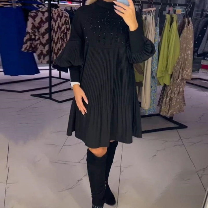 Marlene | Robe Grande Taille avec Col Montant et Manches Lanternes