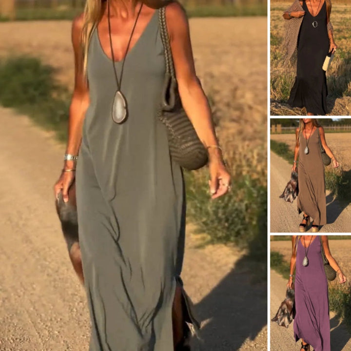 Élyse | Robe Maxi Sans Manches à Col V Élégant