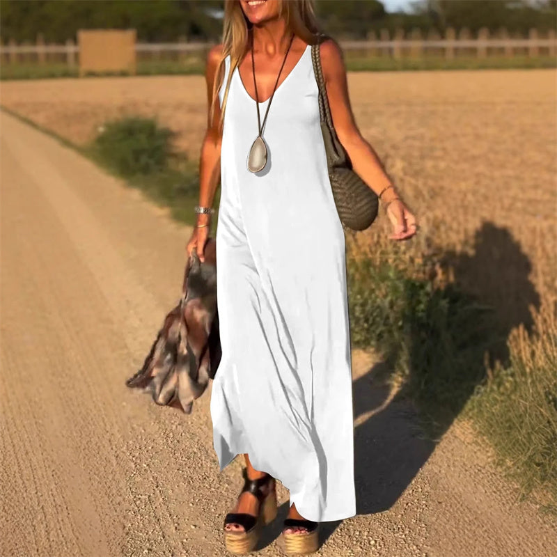 Élyse | Robe Maxi Sans Manches à Col V Élégant