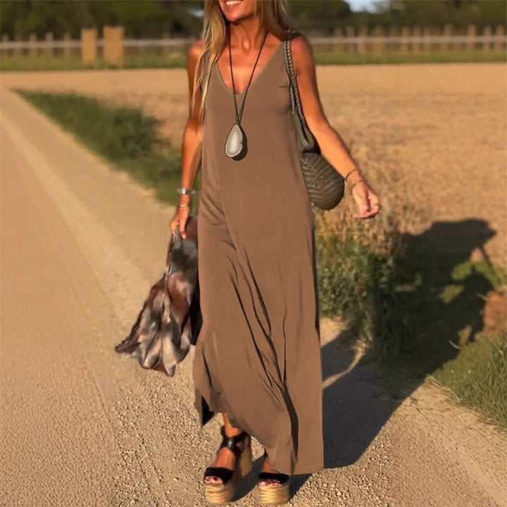 Élyse | Robe Maxi Sans Manches à Col V Élégant