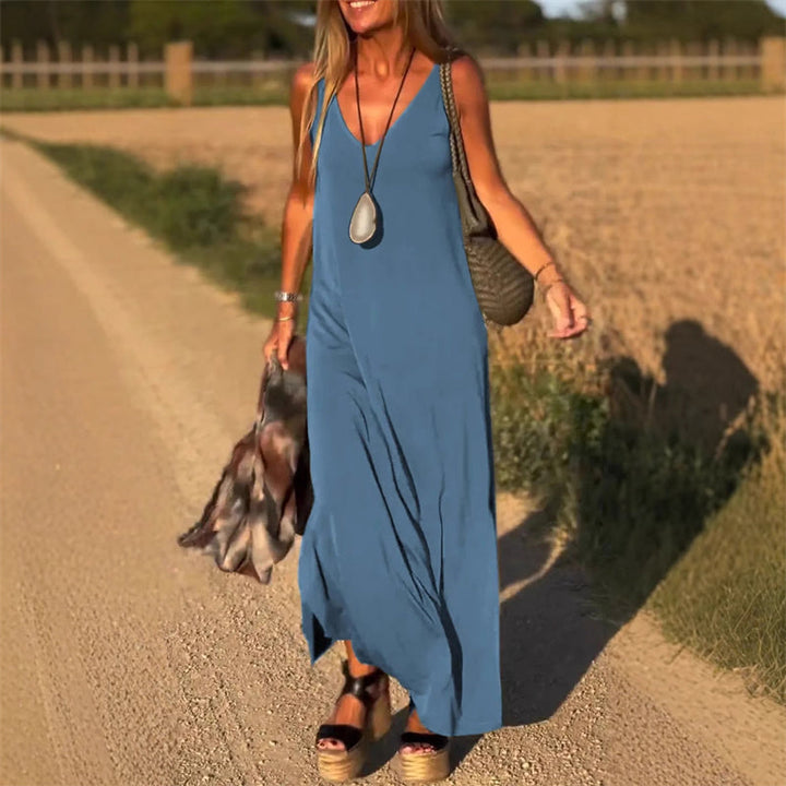 Élyse | Robe Maxi Sans Manches à Col V Élégant