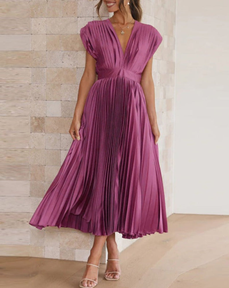 ELENA - ROBE MIDI PLISSÉE SANS MANCHE