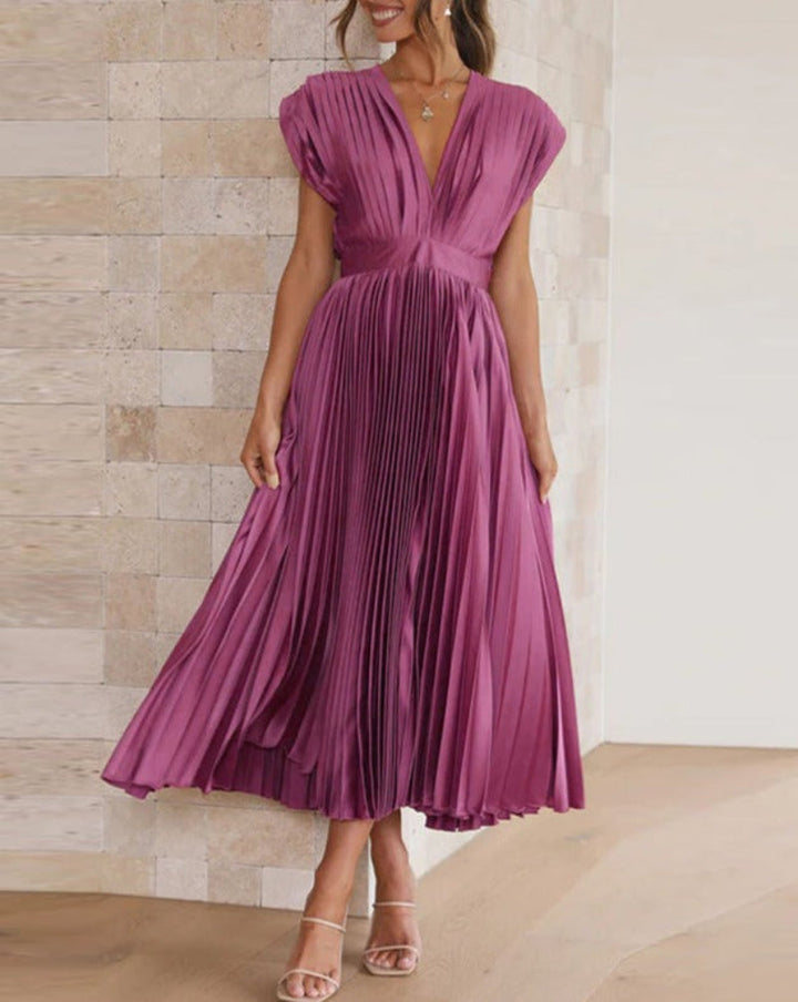 ELENA - ROBE MIDI PLISSÉE SANS MANCHE